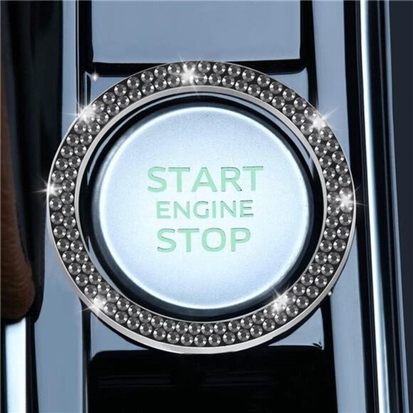 Car Start Button Bling Rhinestone Diamond Button Ring 2-Pack Double Glossy Black - Picture 2 of 7